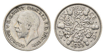 Великобритания 6 пенсов 1933 Георг V (1910-1936) KM 832, Spink 4041 серебро 4690-815