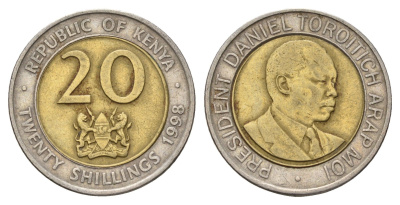 Кения 20 шиллингов 1998 Дэниэл арап Мои KM 32 биметалл 4703-646