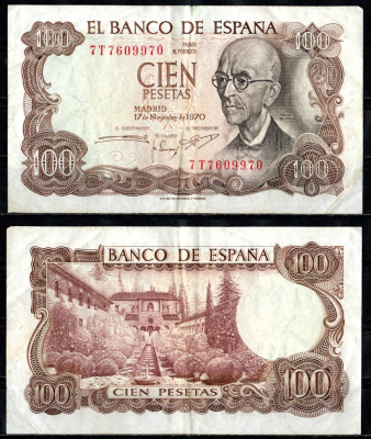 Испания 100 песет 1970 Pick 152 бумага 8622-17-2-2