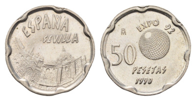 Испания 50 песет 1990 Expo '92, Город Севилья KM 853 медно-никель UNC 4684-1114