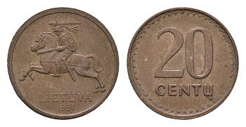 Литва 20 центов (сентов) 1991 KM 89 бронза 4694-1231