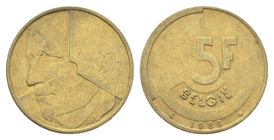 Бельгия 5 франков 1986 Belgie, Бодуэн I (1951-1993) KM 164 медь алюминий никель 4706-242