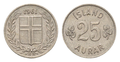 Исландия 25 эйре 1961 KM 11 медно-никель 4690-622