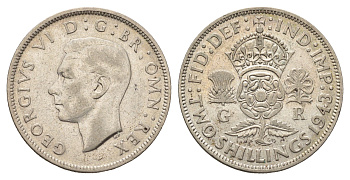 Великобритания 2 шиллинга (флорин) 1943 Георг VI (1936-1952) KM 855, Spink 4081 серебро 4699-541