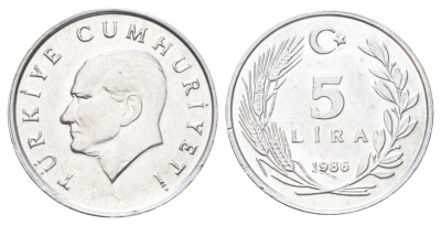 Турция 5 лир 1986 Кемаль Ататюрк KM 963 алюминий UNC 4697-1224