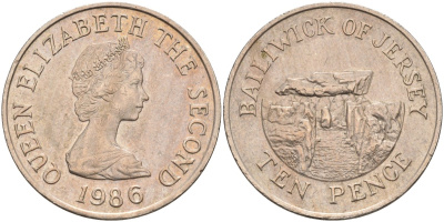 Джерси 10 пенсов 1986 Ла-Хуг-Би, Елизавета II (1952-) KM 57.1 медно-никель XF 4583-216