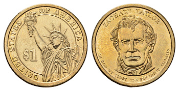 США 1 доллар 2009 P, серия президенты США, Закари Тейлор (1849-1850) KM 453 медь с марганцево-латунным покрытием UNC 4698-927