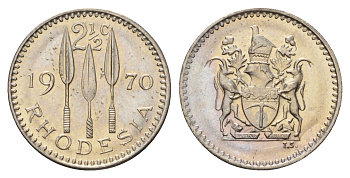 Родезия 2 1/2 цента 1970 год-тип KM 11 медно-никель UNC 4659-257