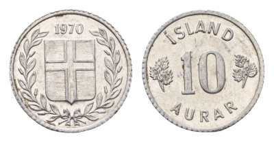Исландия 10 эйре 1970 KM 10a алюминий UNC 4696-311