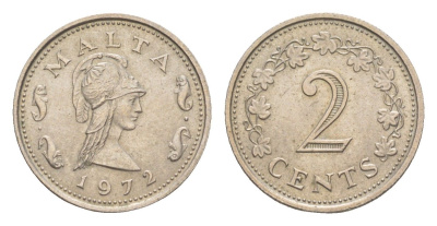 Мальта 2 цента 1972 Пентесилея, царица амазонок KM 9 медно-никель aUNC 4643-255