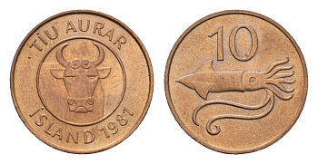 Исландия 10 эйре 1981 кальмар KM 25 бронза UNC 4643-238