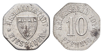 Висбаден 10 пфеннигов 1917 Funck 601.1, Men18 34104.1 железо 4708-836