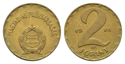 Венгрия 2 форинта 1974 ВР KM 591 латунь UNC 4146-831