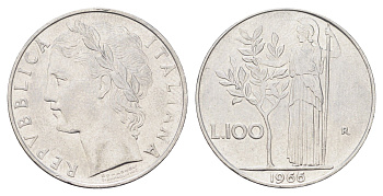 Италия 100 лир 1966 R, Афина в доспехах KM 96.1 нержавеющая сталь 4704-713