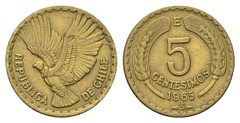 Чили 5 сентесимо 1965 KM 190 алюминиевая бронза 4688-247