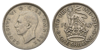 Великобритания 1 шиллинг 1947 Георг VI (1936-1952), Английский герб KM 863, Spink 4105 медно-никель 4695-657