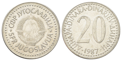 Югославия 20 динаров 1987 KM 112 медь цинк никель 4703-1024