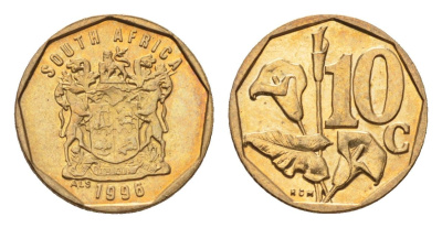 ЮАР 10 центов 1996 герб, цветок алоэ KM 161 сталь плакированная бронзой UNC 4694-725