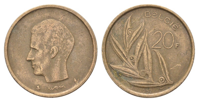 Бельгия 20 франков 1982 Belgie, Бодуэн I (1951-1993) KM 160 никель латунь 4704-1254