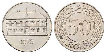 Исландия 50 крон 1978 здание парламента в Рейкьявике KM 19 медно-никель UNC 4517-914