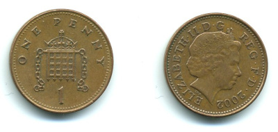 Великобритания 1 пенни 2002 Елизавета II (1952-2022) KM 986, Spink 4710 (B5) сталь плакированная медью 540-229