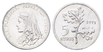 Турция 5 курушей 1975 ФАО - Планирование семьи KM 906 алюминий UNC 4697-1067