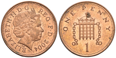 Великобритания 1 пенни 2004 Елизавета II (1952-2022) KM 986, Spink 4710 (B5) сталь плакированная медью 4609-612