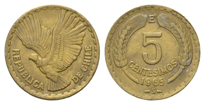 Чили 5 сентесимо 1965 KM 190 алюминиевая бронза 4688-251