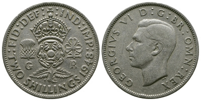 Великобритания 2 шиллинга (флорин) 1948 Георг VI (1936-1952) KM 865, Spink 4102 медно-никель 4381-1126