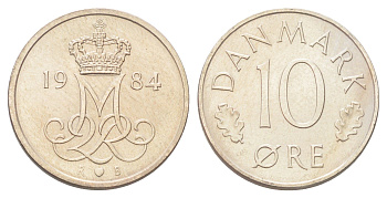 Дания 10 эре 1984 R;B, Маргрете II (1972-2024) KM 860 медно-никель UNC 4708-1267