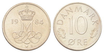 Дания 10 эре 1984 R;B, Маргрете II (1972-2024) KM 860 медно-никель UNC 4708-1267