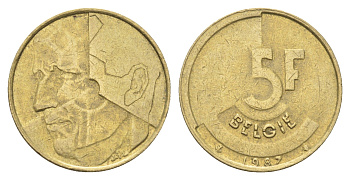 Бельгия 5 франков 1987 Belgie, Бодуэн I (1951-1993) KM 164 медь алюминий никель 4706-331