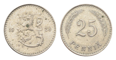 Финляндия 25 пенни 1928 KM 25 медно-никель UNC 4705-669