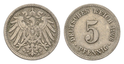 Германия 5 пфеннигов 1906 A KM 11, J. 12 медно-никель 4696-635