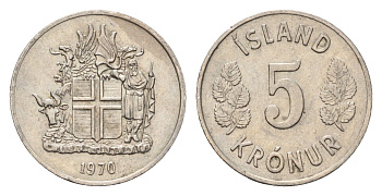 Исландия 5 крон 1970 KM 18 медно-никель 4687-864