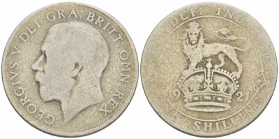 Великобритания 1 шиллинг 1921 Георг V (1910-1936) KM 816a, Spink 4023А серебро 108-1112