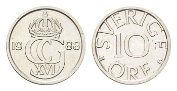 Швеция 10 эре 1988 Карл XVI Густав (1973- ) KM 850 медно-никель UNC 4705-936