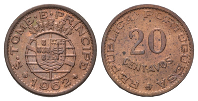 Сан-Томе и Принсипи 20 сентаво 1962 год-тип KM 16.1 бронза UNC 4659-223