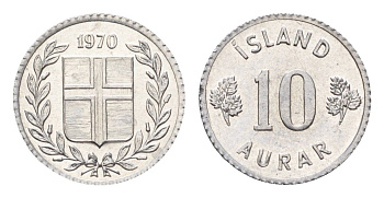 Исландия 10 эйре 1970 KM 10a алюминий UNC 4696-313