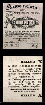 Австрия, Корнойбург 10 геллеров 1920 бумага UNC (пресс) 2193-5-3-2