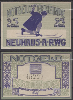 Нойхаус 25 пфеннигов 1921 DeNG 2 948.2a-2/3 бумага UNC (пресс) 8612-58-2-1