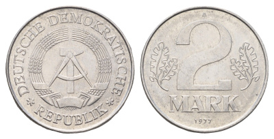 ГДР 2 марки 1977 KM 48 алюминий aUNC 4695-1032