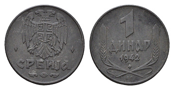 Сербия 1 динар 1942 год-тип KM 31 цинк 4687-1249