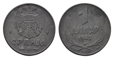 Сербия 1 динар 1942 год-тип KM 31 цинк 4687-1249