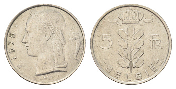 Бельгия 5 франков 1975 Belgie, Бодуэн I (1951-1993) KM 135 медно-никель 4704-1132