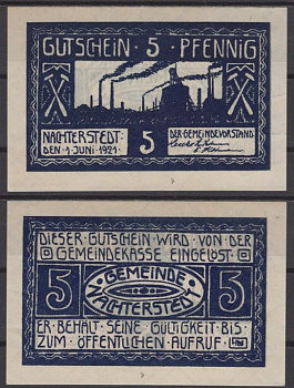 Нахтерштедт 5 пфеннигов 1921 DeNG 2 922.1-1/4 бумага UNC (пресс) 8612-15-1-1