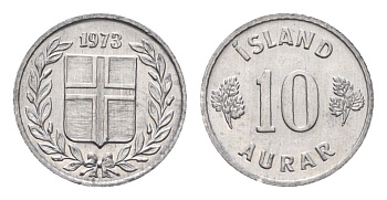 Исландия 10 эйре 1973 KM 10a алюминий UNC 4696-322