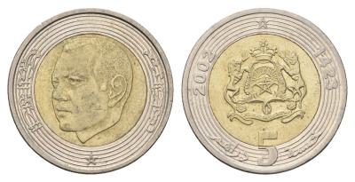 Марокко 5 дирхамов 2002 AH 1423, год-тип Y 109 биметалл 4703-746