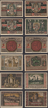 Кверфурт полный набор из 6 нотгельдов (25, 50 и 75 пфеннигов; 1 марка) ND (1921) Mehl Grabowski 1090.1-2 бумага UNC (пресс) 7556-14-4-2