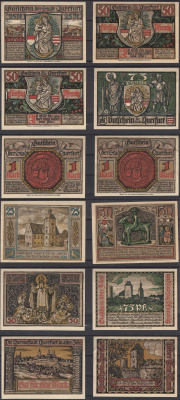 Кверфурт полный набор из 6 нотгельдов (25, 50 и 75 пфеннигов; 1 марка) ND (1921) Mehl Grabowski 1090.1-2 бумага UNC (пресс) 7556-14-4-2
